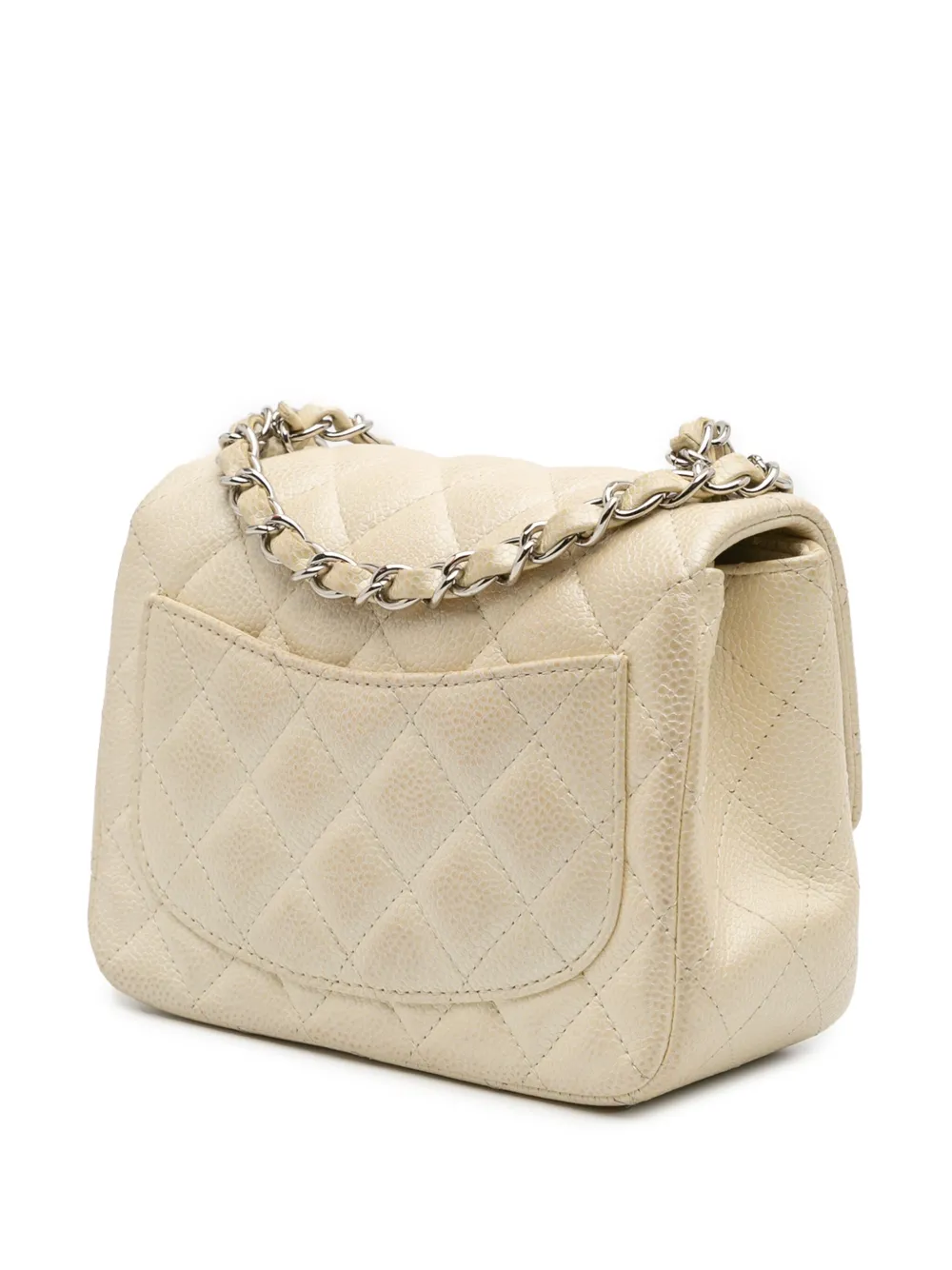 Pre-owned Chanel 2014-2015 Mini Square Classic Caviar Single Flap Crossbody Bag In Gold