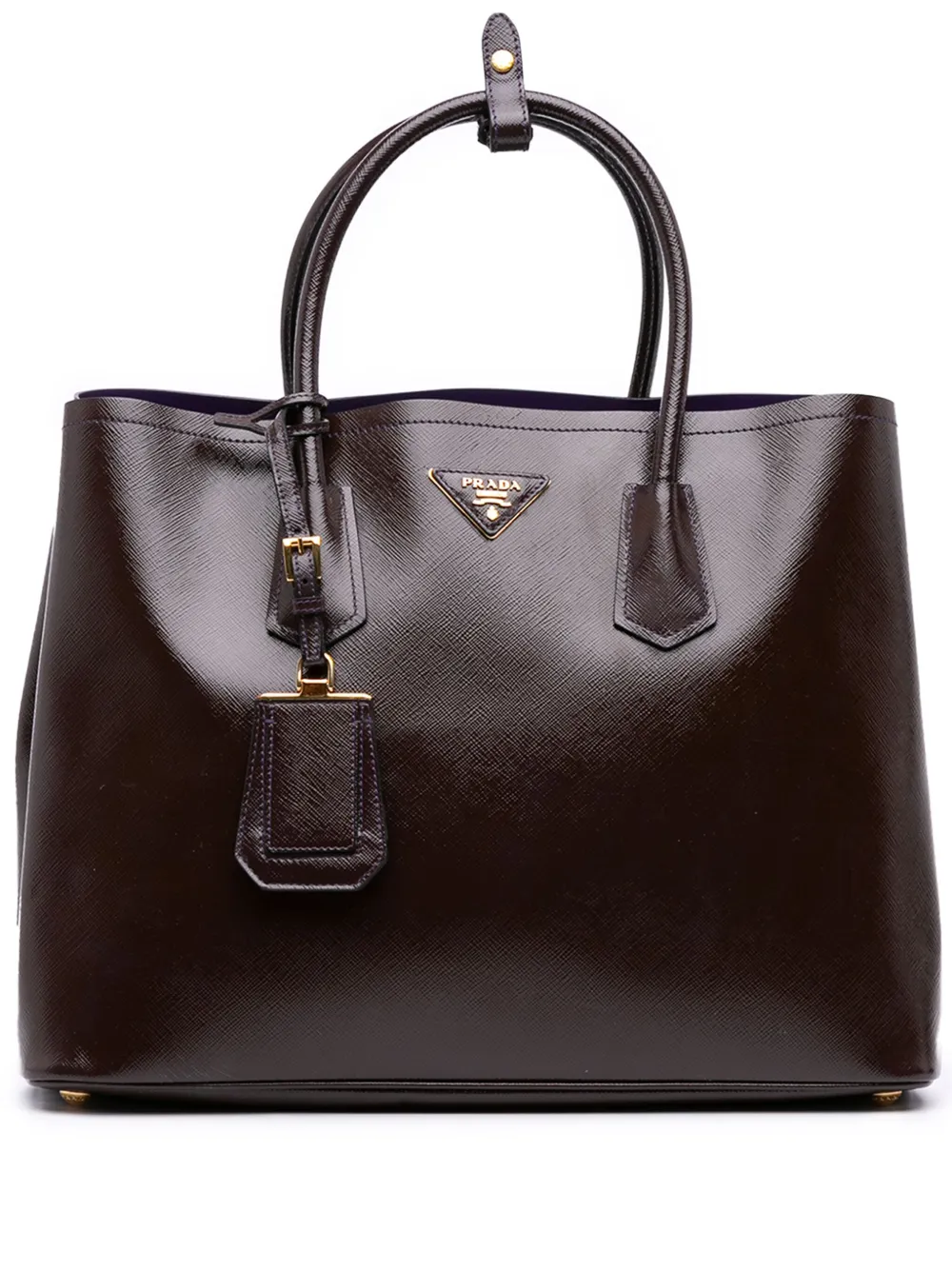 Prada Pre-Owned 2000-2025 ラージ サフィアーノ ヴェルニーチェ ダブル サッチェルバッグ - パープル Prada Pre-Owned 2000-2025 ラージ サフィアーノ ヴェルニーチェ ダブル サッチェルバッグ - パープル