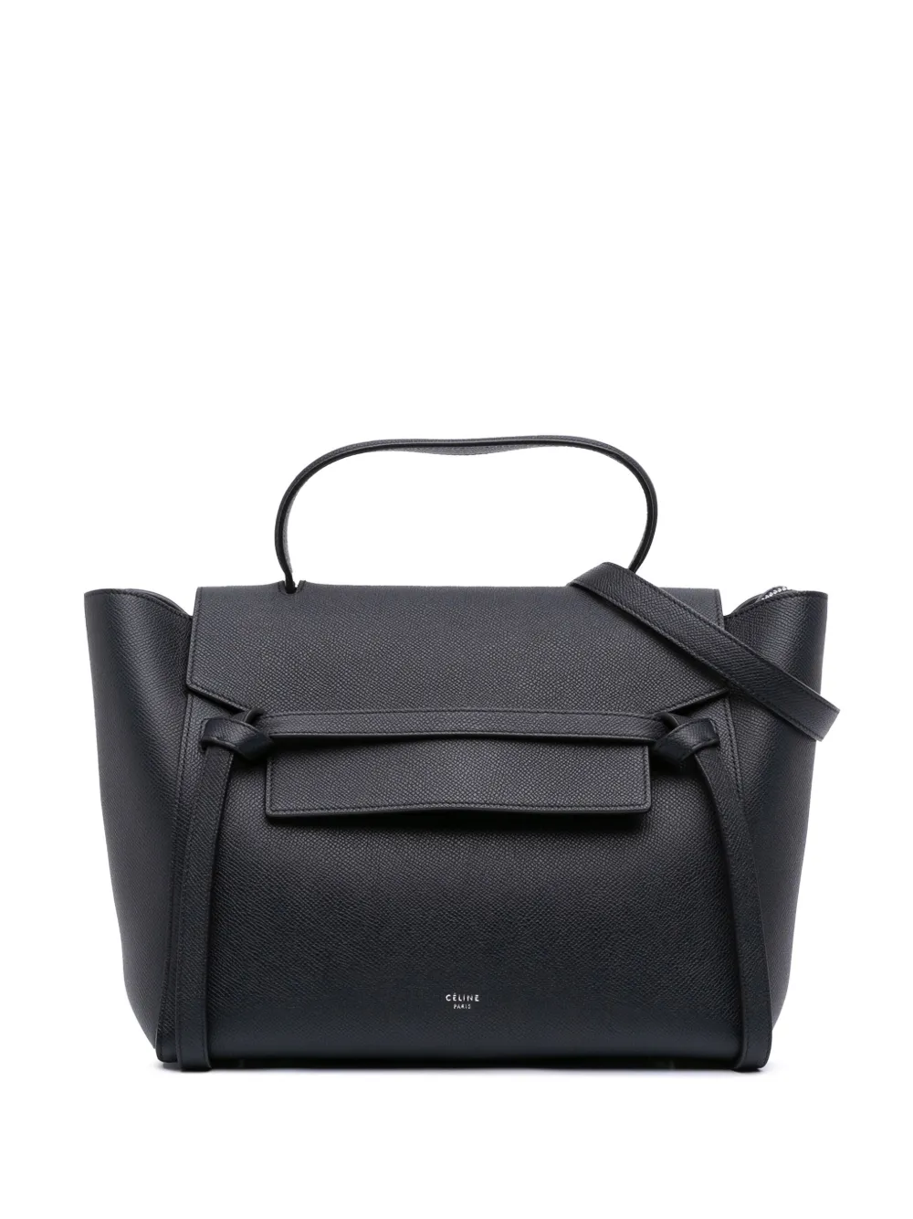 Pre-owned Celine 2016 Mini Grained Calfskin Belt Bag Satchel In Black