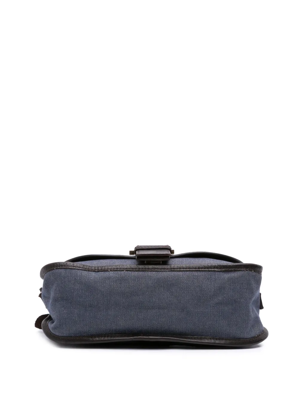 Pre-owned Fendi 2000-2010 Zucca Trimmed Denim Buckle Flap Bag Crossbody Bag In Blue