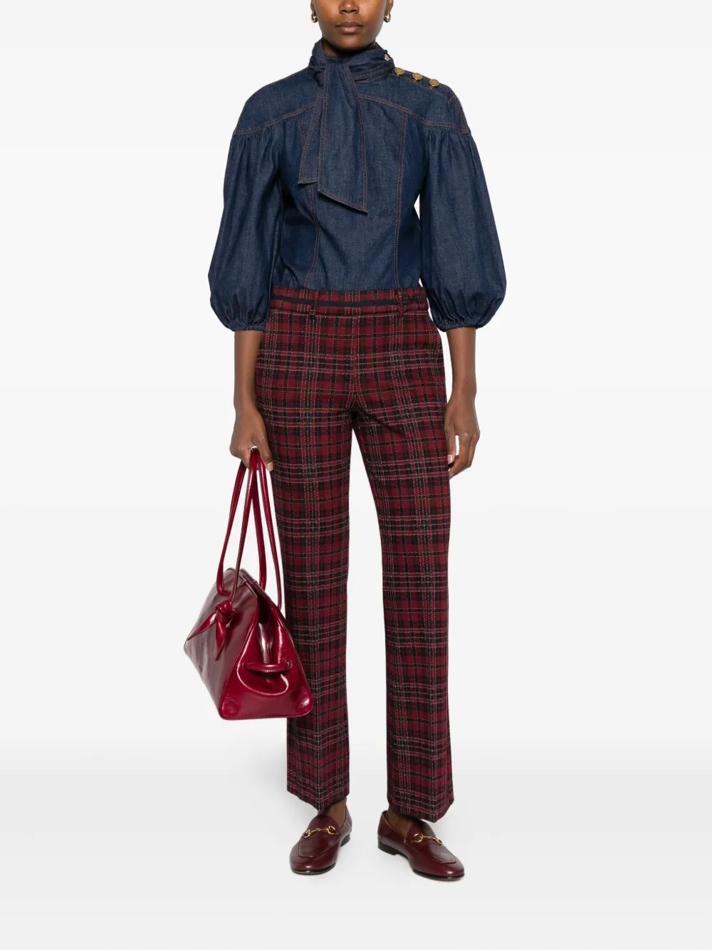 Cambio Geruite broek - Rood