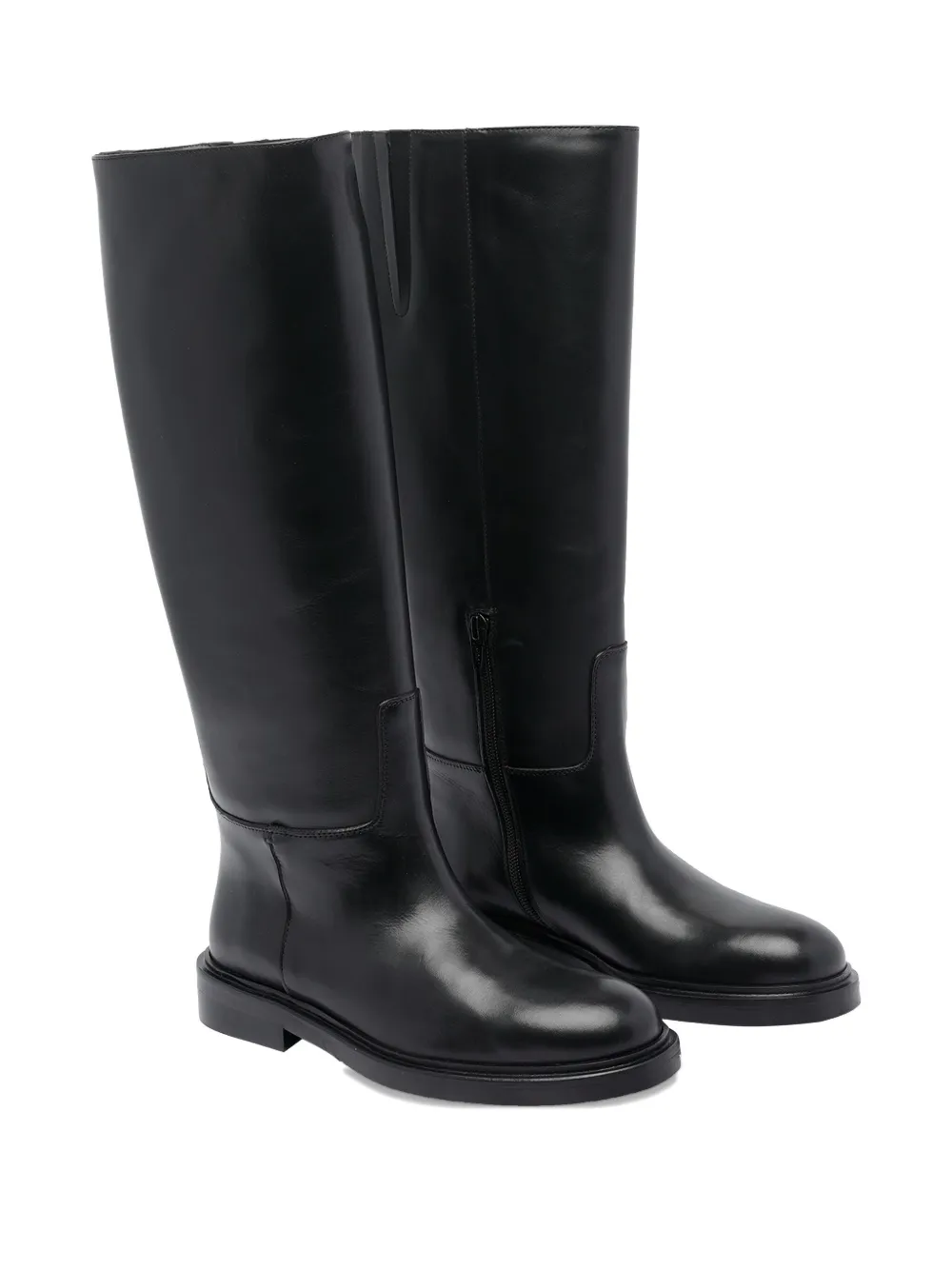 Poeve Round-toe Leather Boots In Black