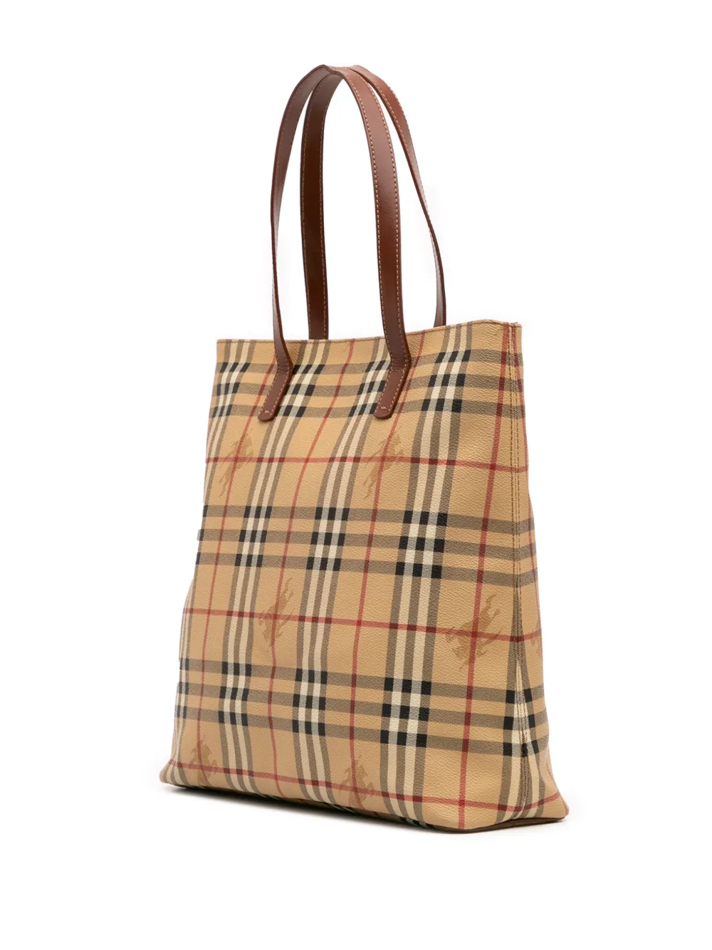 Pre-owned Burberry 2000-2007 Haymarket Check Coated Canvas Tote Bag In Brown