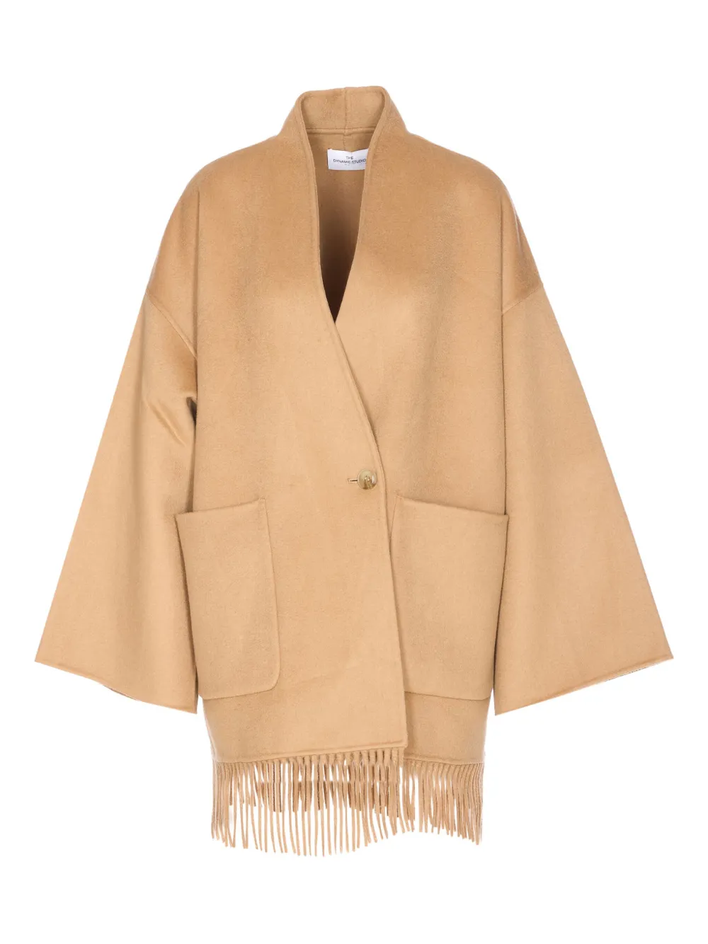 THE DYNAMIS STUDIO fringed-hem V-neck coat | Neutrals | Image 1
