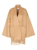 THE DYNAMIS STUDIO fringed-hem V-neck coat - Neutrals