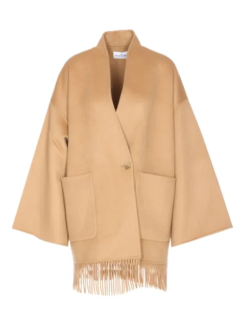 THE DYNAMIS STUDIO fringed-hem V-neck coat