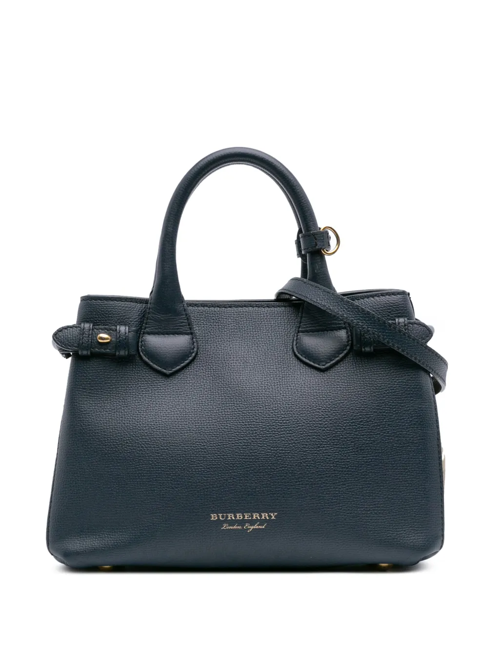 Pre-owned Burberry 2000-2017 Small House Check And Leather Banner Satchel In Blue