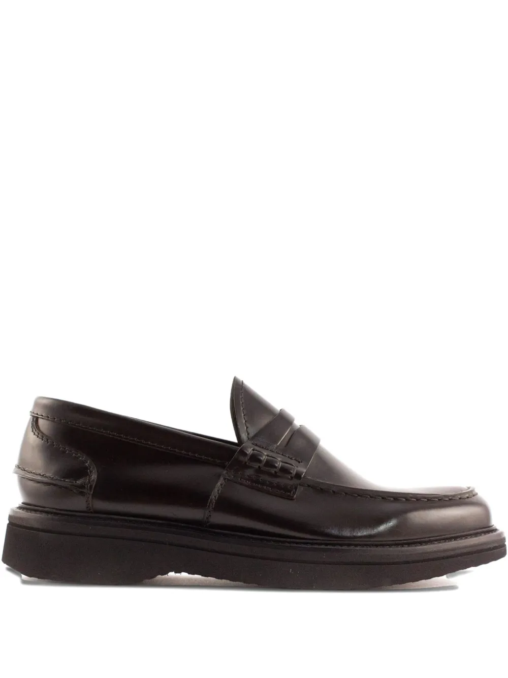 Green George penny-bar leather loafers Brown