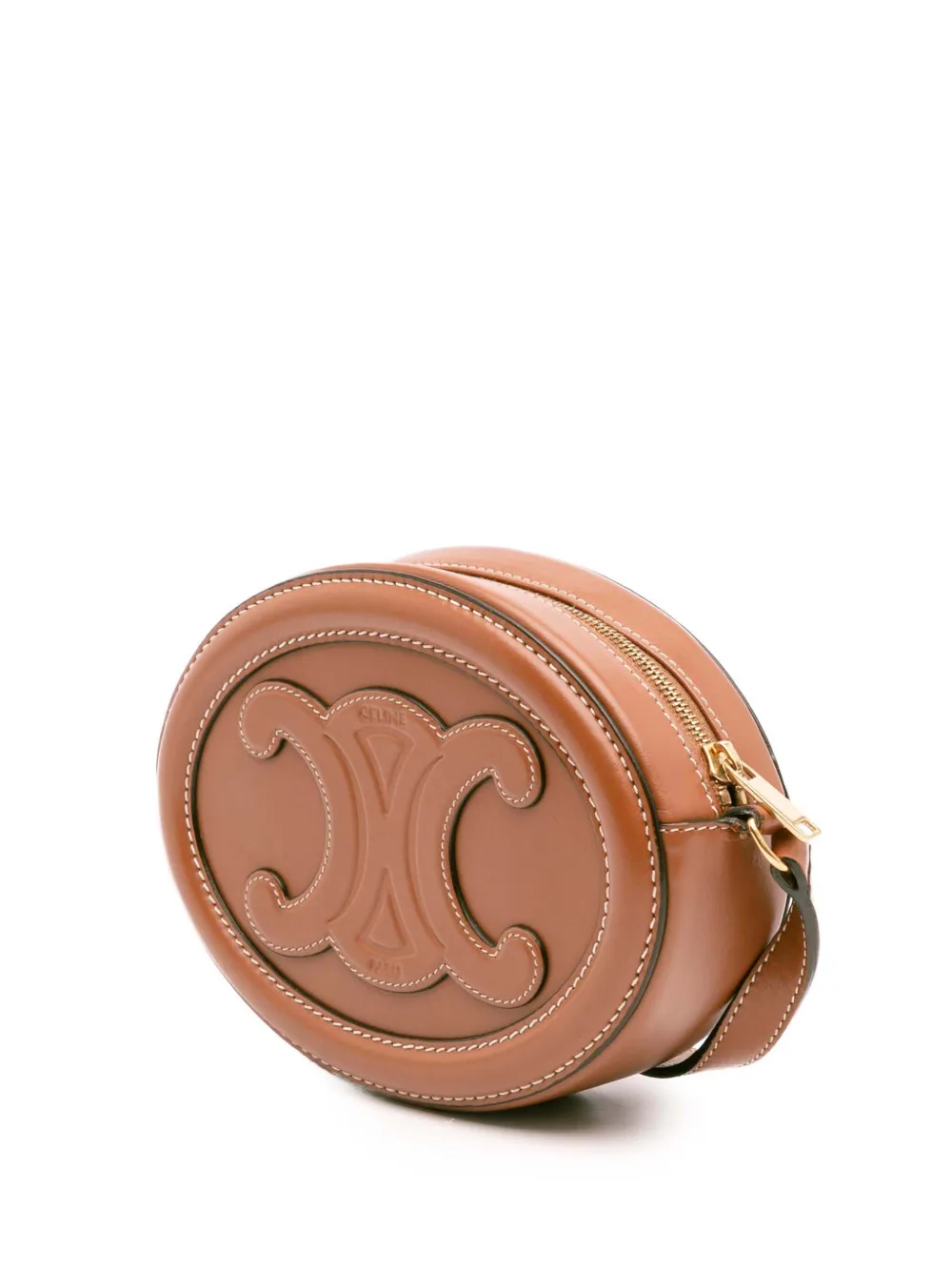 Pre-owned Celine 2022 Small Calfskin Cuir Triomphe Oval Crossbody Bag In Brown