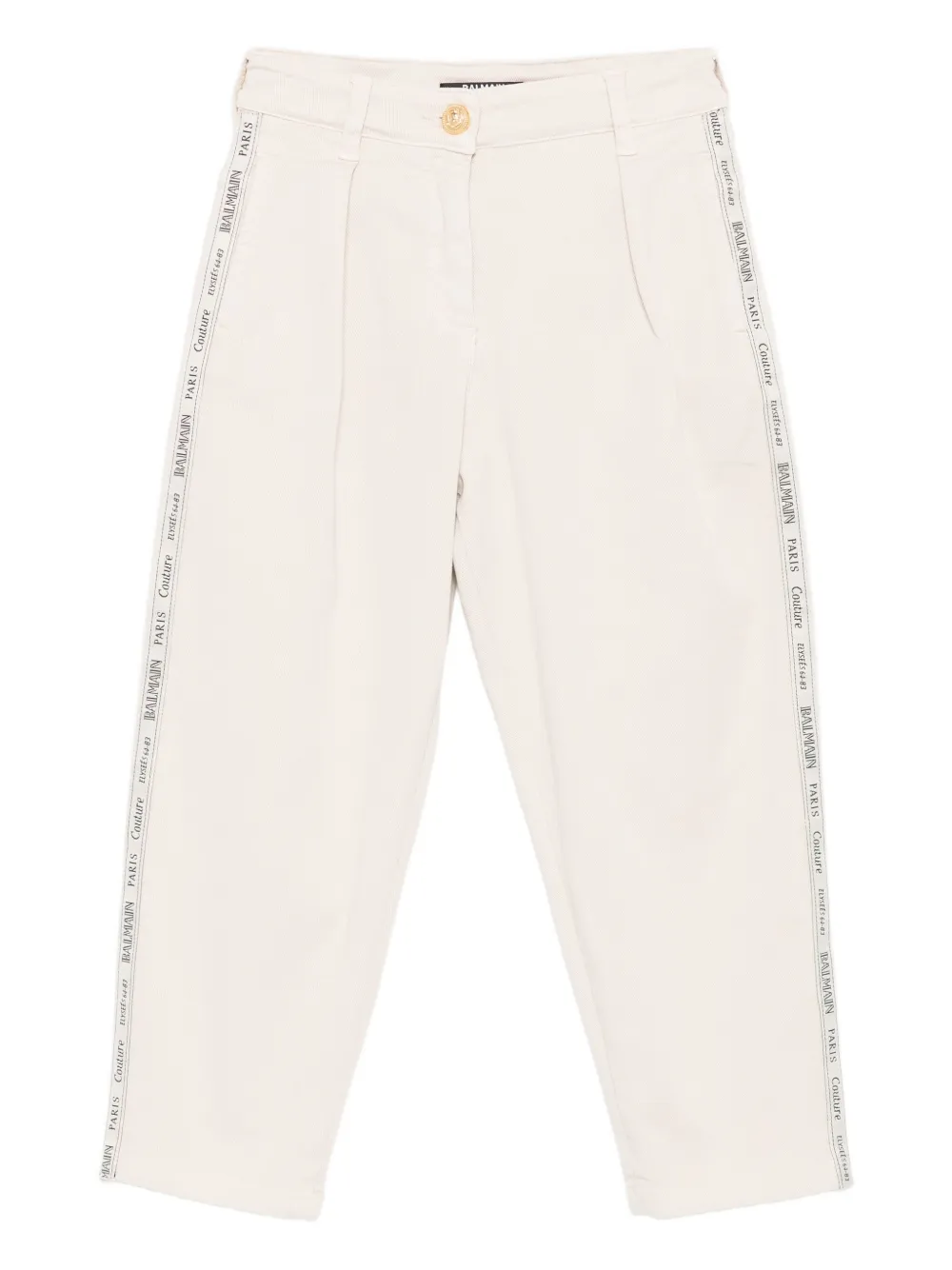 Balmain Kids logo-detail pleated trousers | Neutrals | Image 1