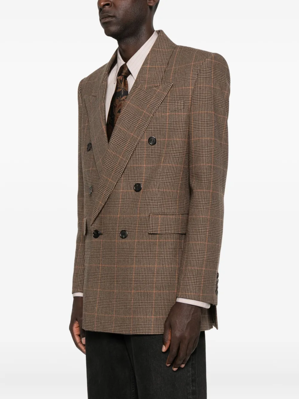 Saint Laurent Wool-cashmere Double-breasted Jacket In Brown