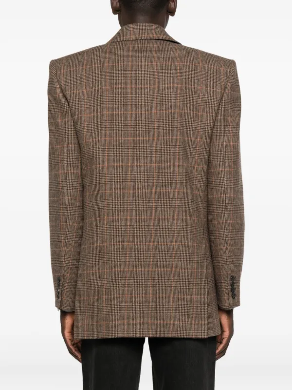 Saint Laurent チェック ダブルジャケット | ブラウン | FARFETCH JP