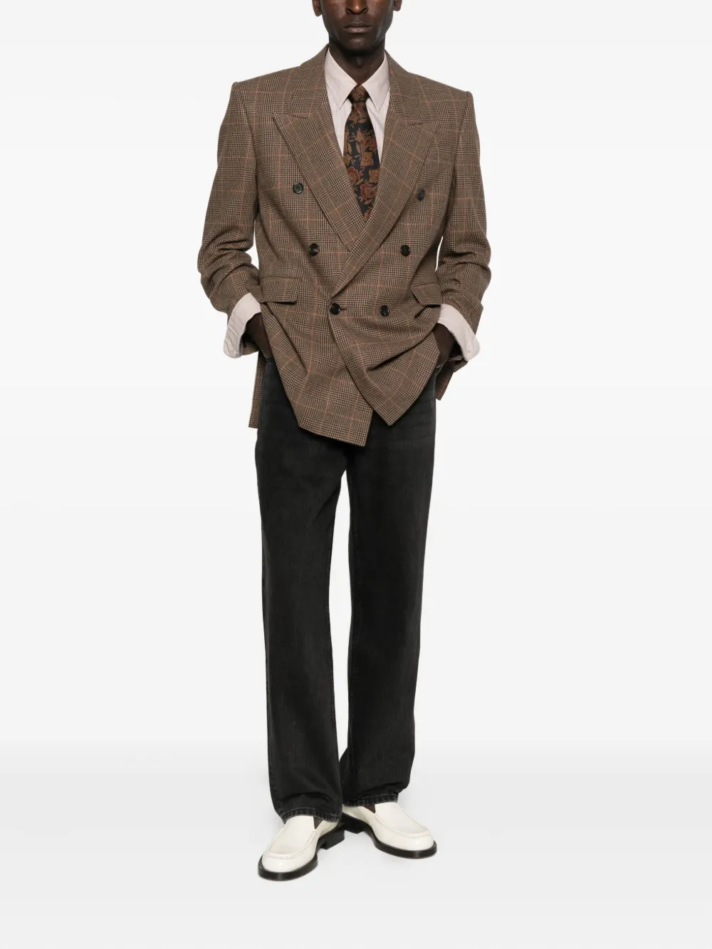 Saint Laurent Wool-cashmere Double-breasted Jacket In Brown