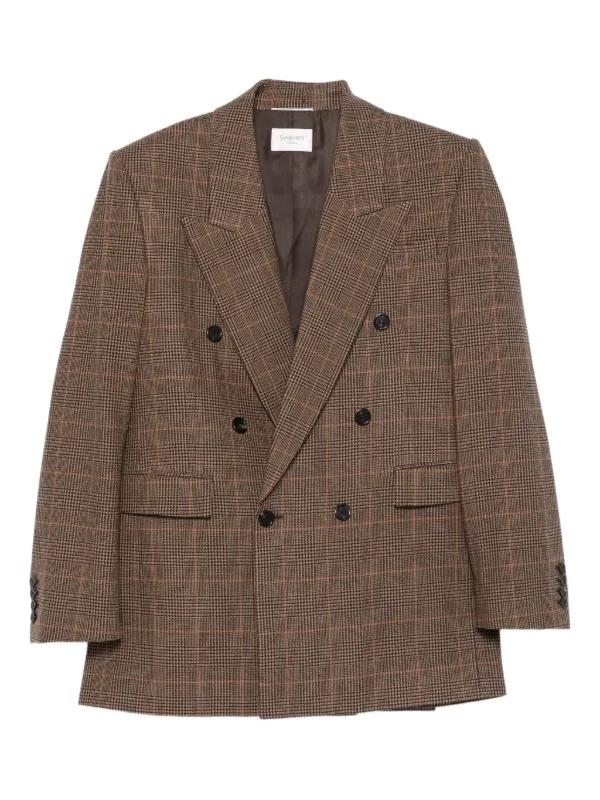 Saint Laurent チェック ダブルジャケット | ブラウン | FARFETCH JP