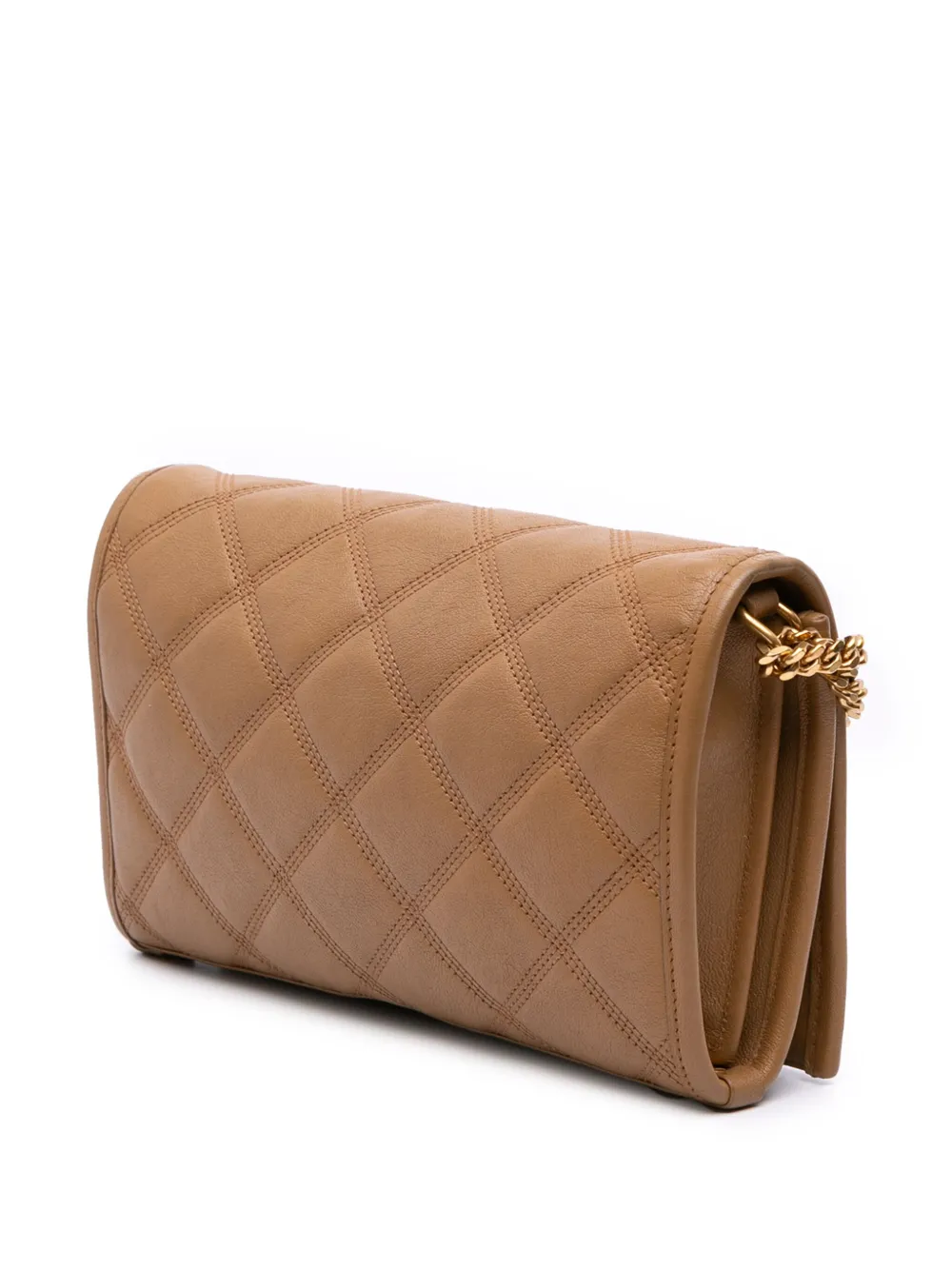 Pre-owned Saint Laurent 2020 Quilted Diamond Lambskin Becky Wallet On Chain Crossbody Bag In Brown