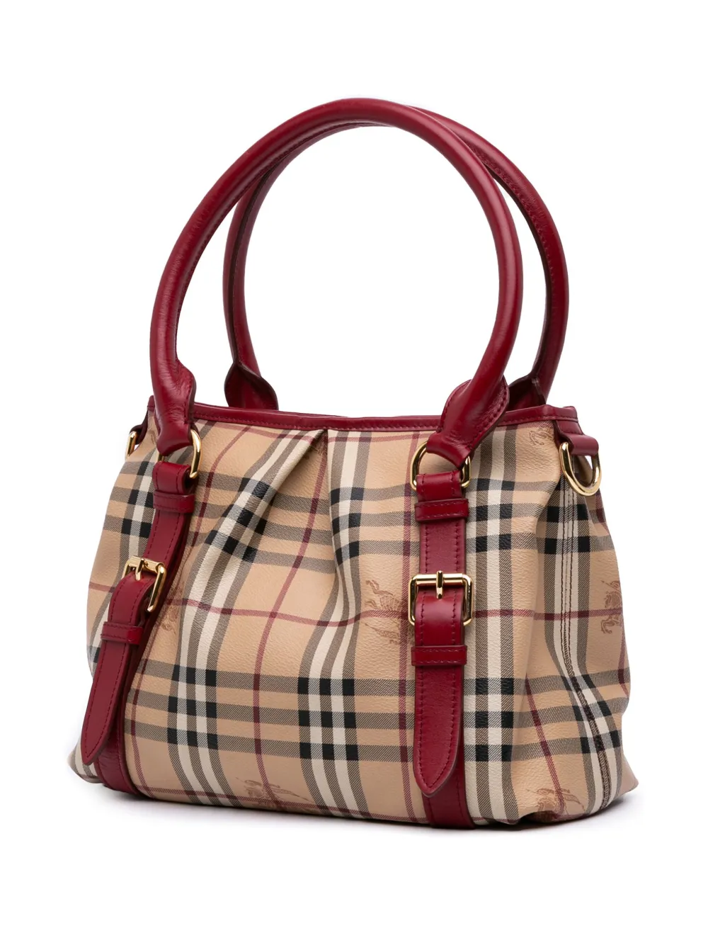 Pre-owned Burberry 2000-2017 Small Haymarket Check Coated Canvas Northfield Satchel In Brown