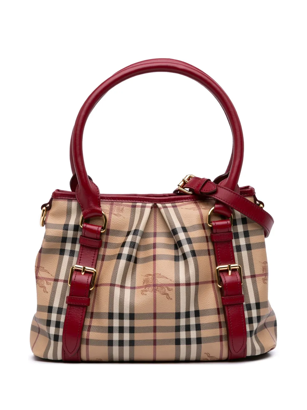 Pre-owned Burberry 2000-2017 Small Haymarket Check Coated Canvas Northfield Satchel In Brown