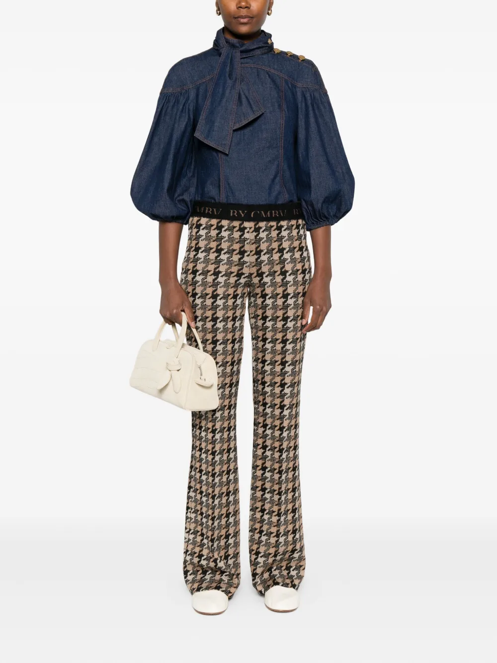 Cambio houndstooth-pattern flared trousers - Beige