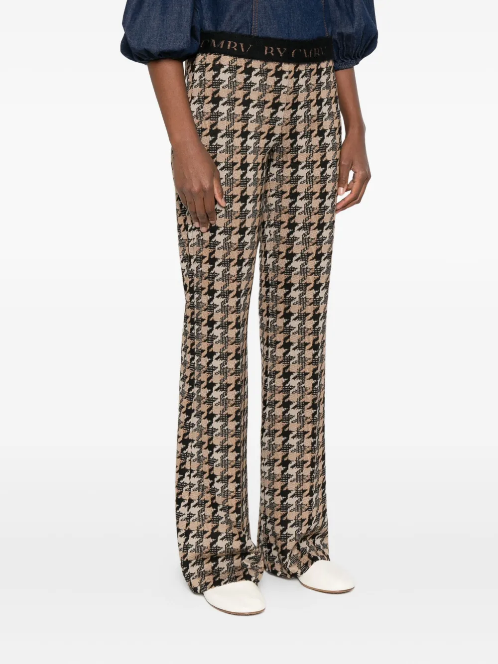 Cambio Houndstooth-pattern Flared Trousers In Neutral