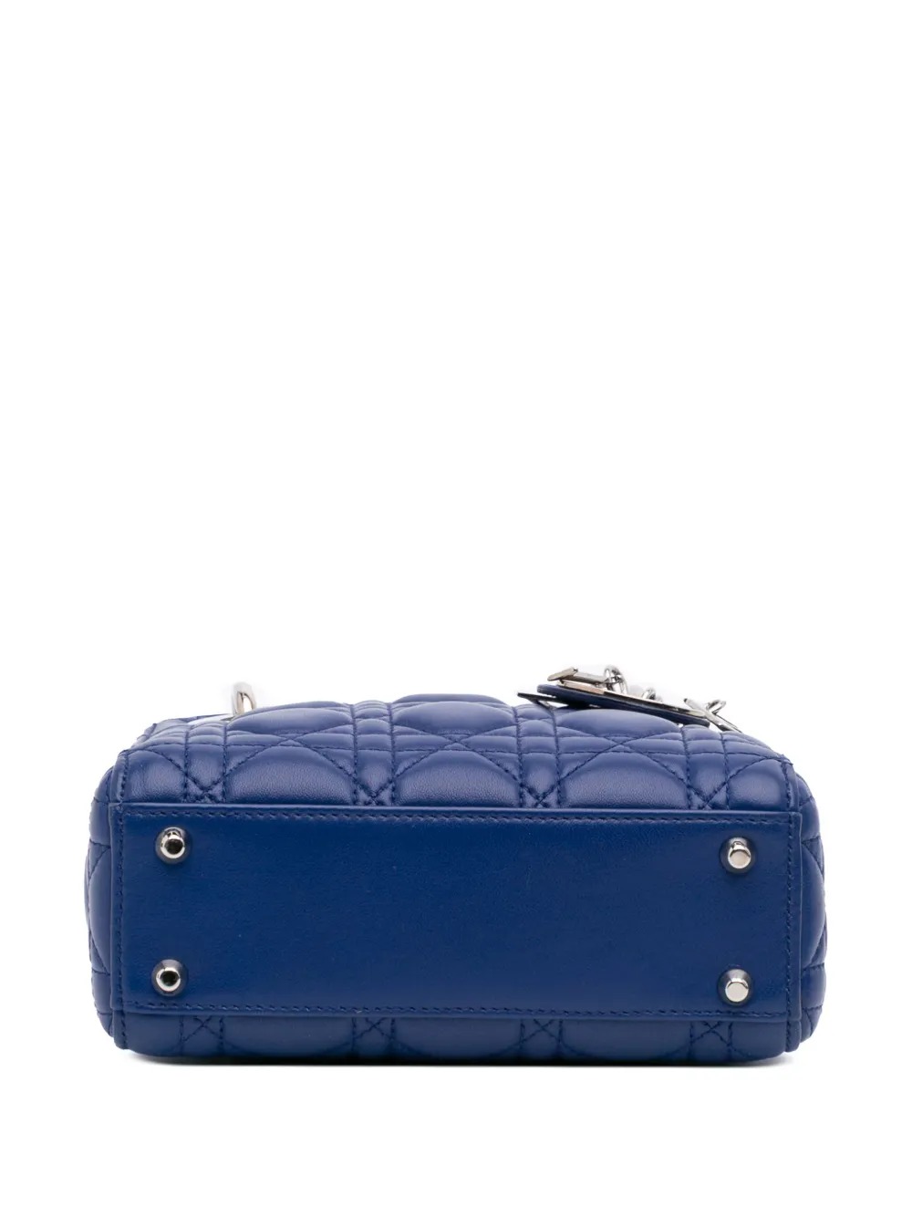 Pre-owned Dior 2015 Mini Lambskin Cannage Lady  Satchel In Blue