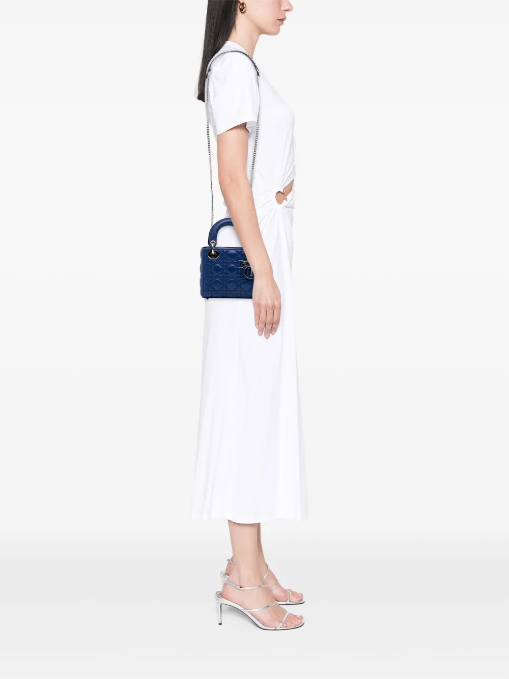 Pre-owned Dior 2015 Mini Lambskin Cannage Lady  Satchel In Blue