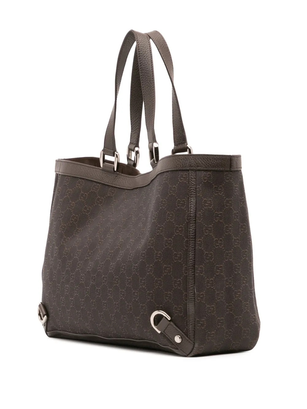 Pre-owned Gucci 2016-2025 Gg Denim Abbey D Ring Tote Bag In Brown