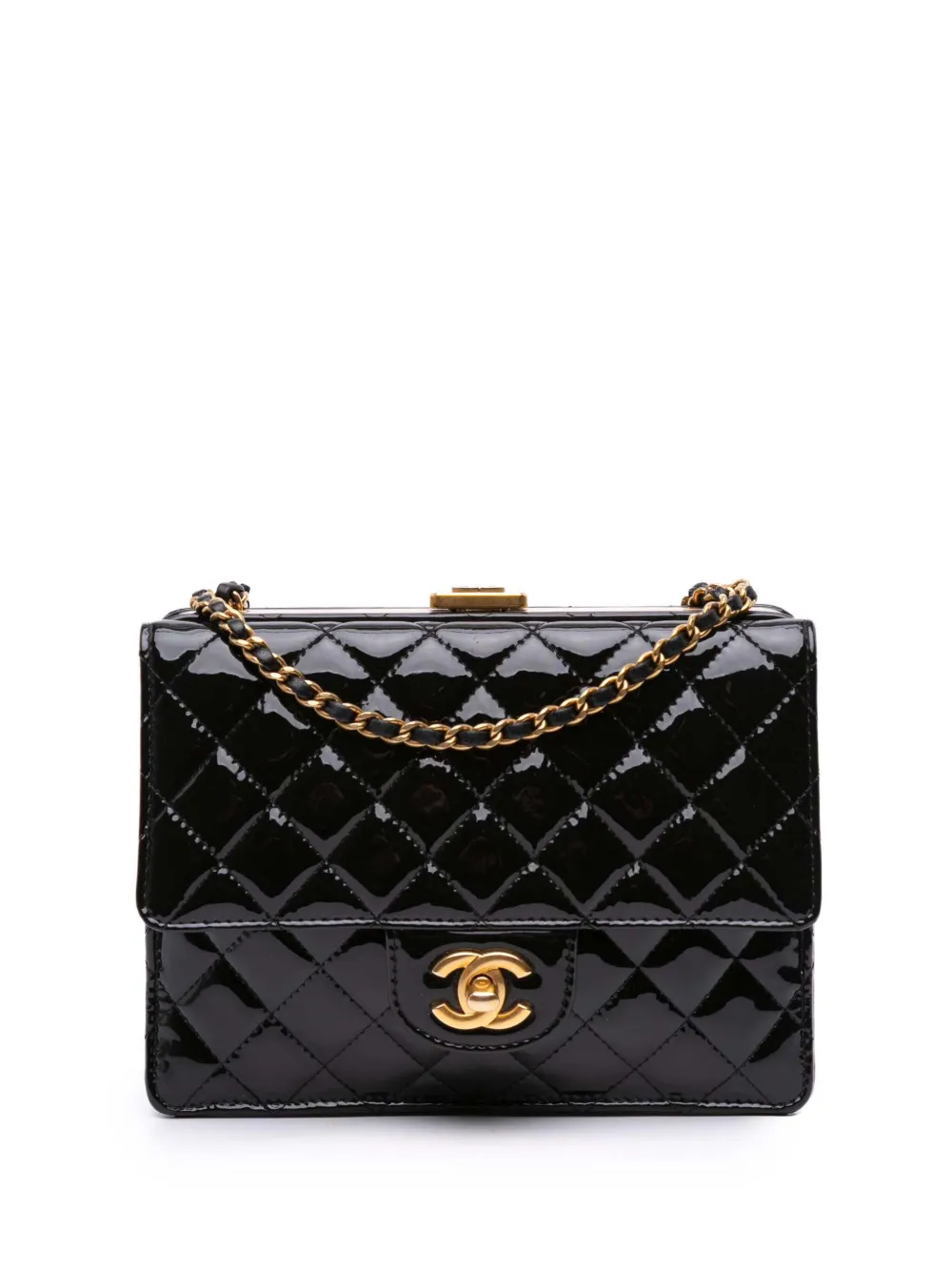 CHANEL Pre-Owned 2021-2025 ココマーク マトラッセ パテント フレーム フラップ ショルダーバッグ - ブラック CHANEL Pre-Owned 2021-2025 ココマーク マトラッセ パテント フレーム フラップ ショルダーバッグ - ブラック