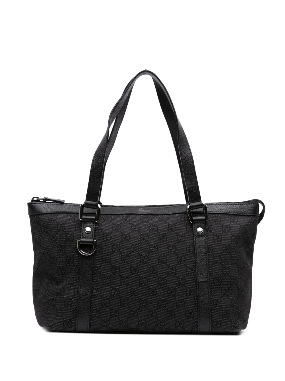 Pre-owned Gucci 2016-2025 Gg Denim Abbey D Ring Tote Bag In Gray