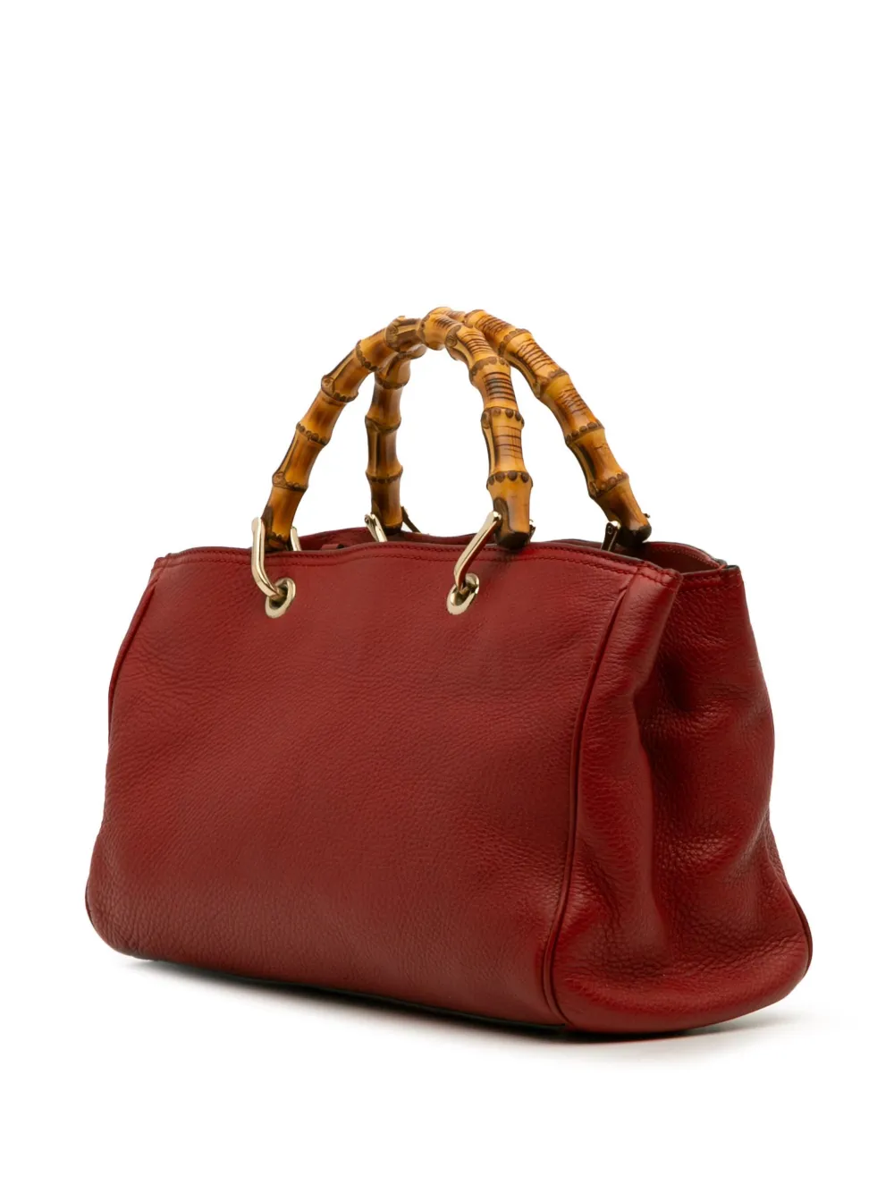 Pre-owned Gucci 2016-2025 Medium Calfskin Bamboo Shopper Satchel In Red