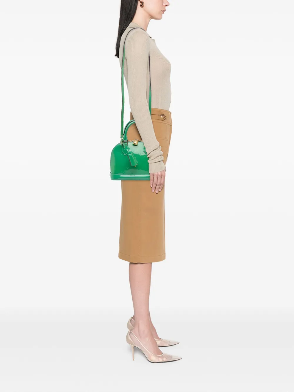 Pre-owned Louis Vuitton 2015 Monogram Vernis Alma Bb Satchel In Green