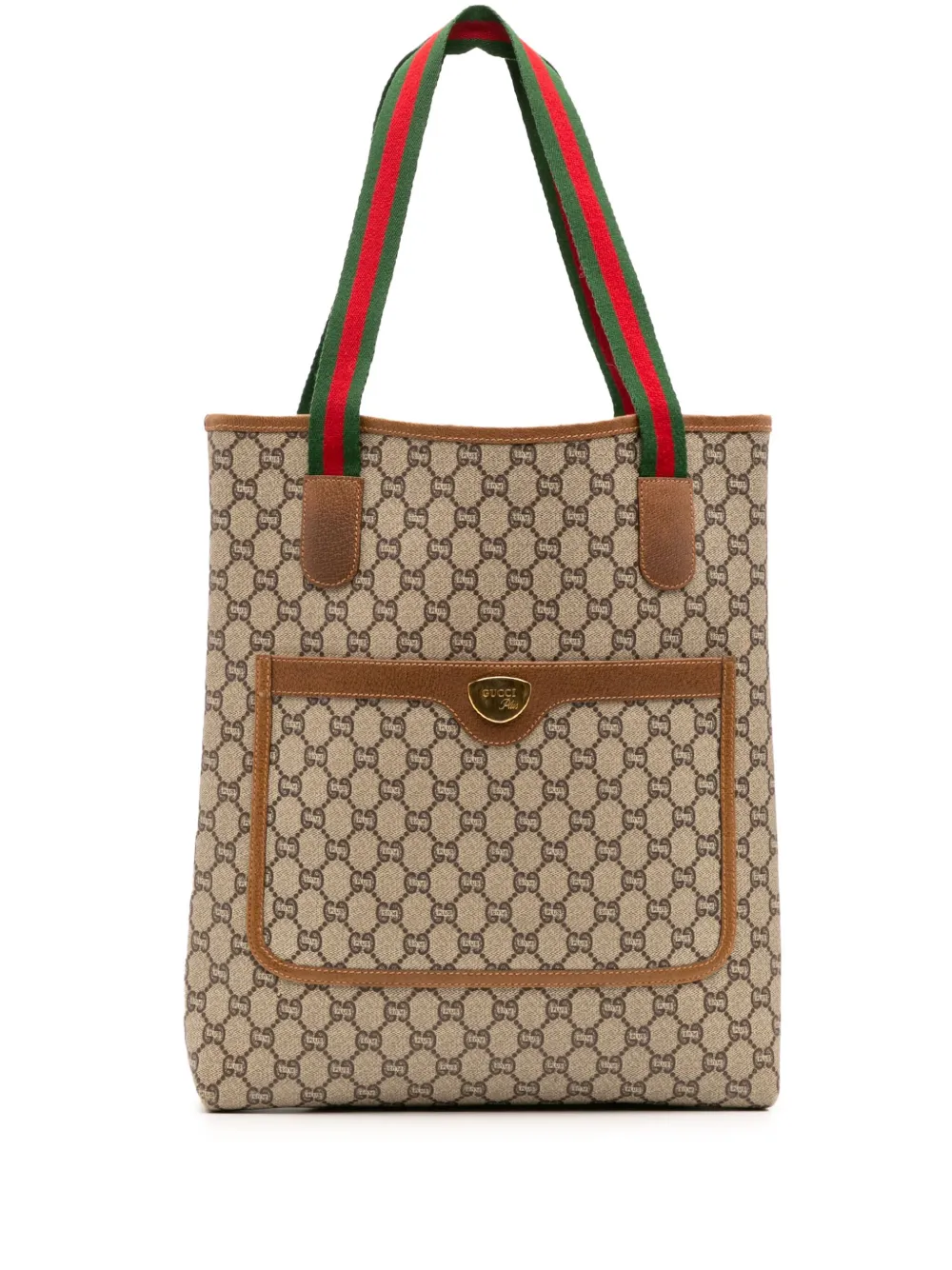Pre-owned Gucci 20th Century Gg Supreme Plus Web Tote Bag In Brown