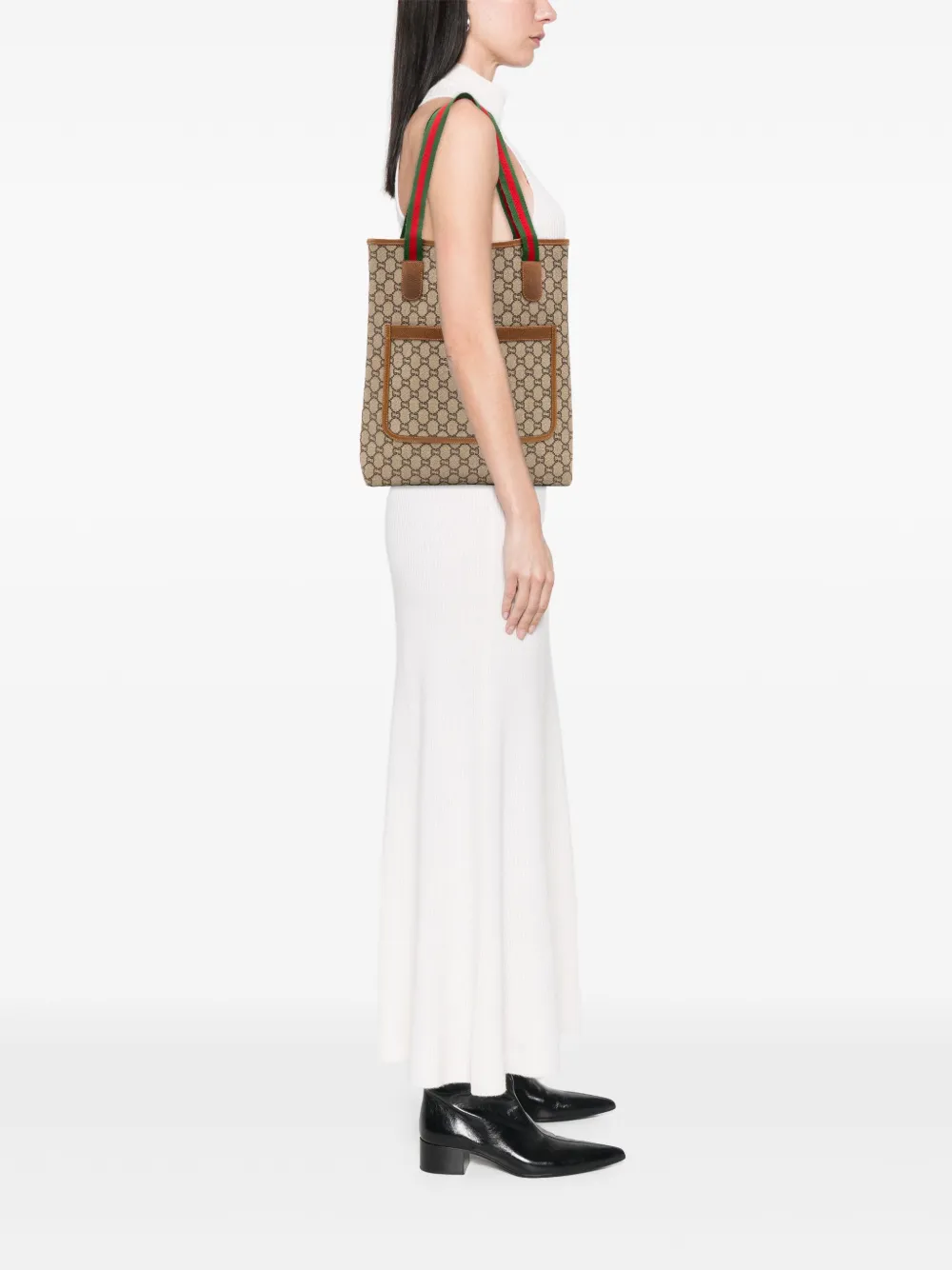 Pre-owned Gucci 20th Century Gg Supreme Plus Web Tote Bag In Brown