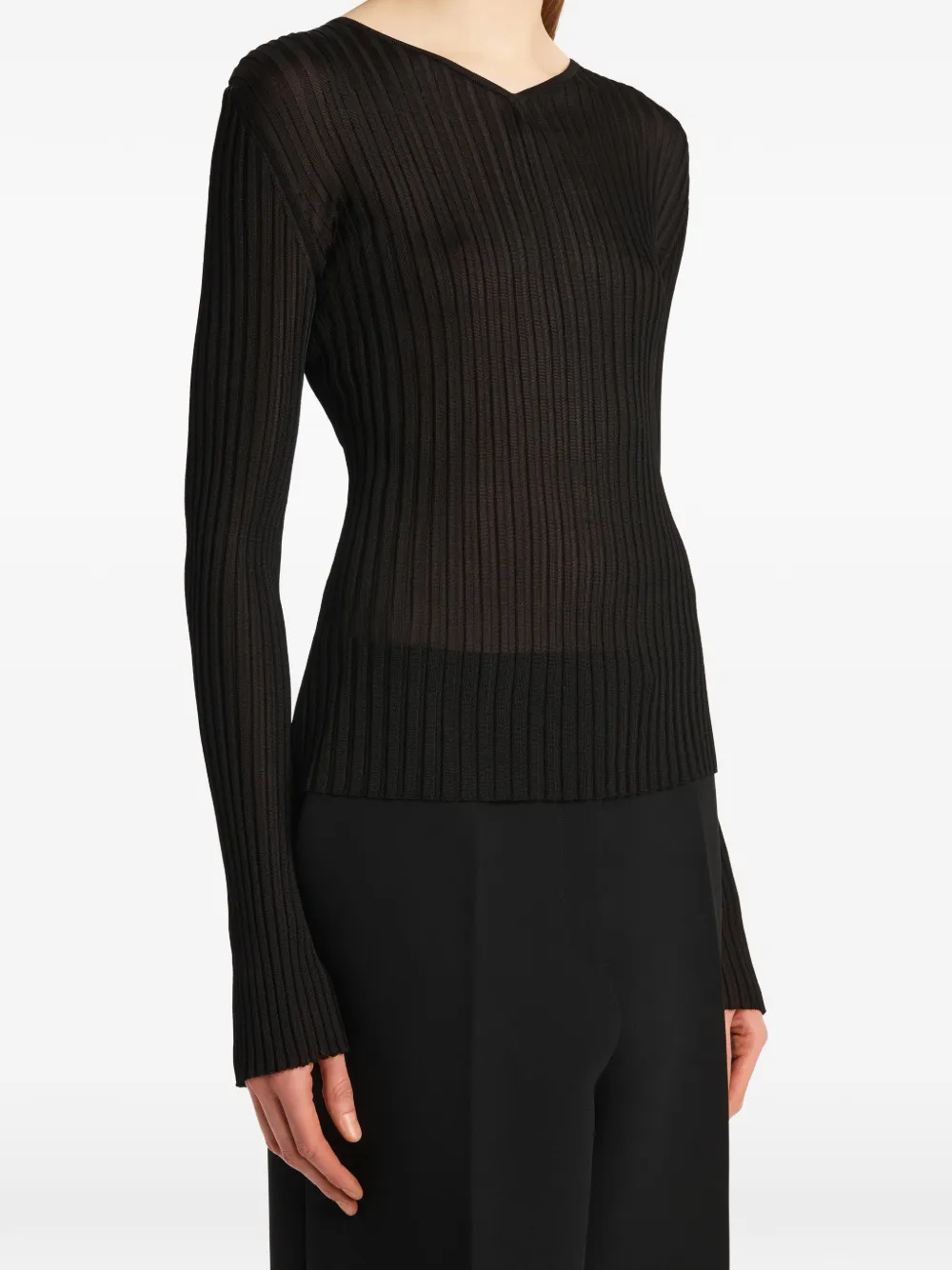 KHAITE Tia top met V-hals 200 BLACK