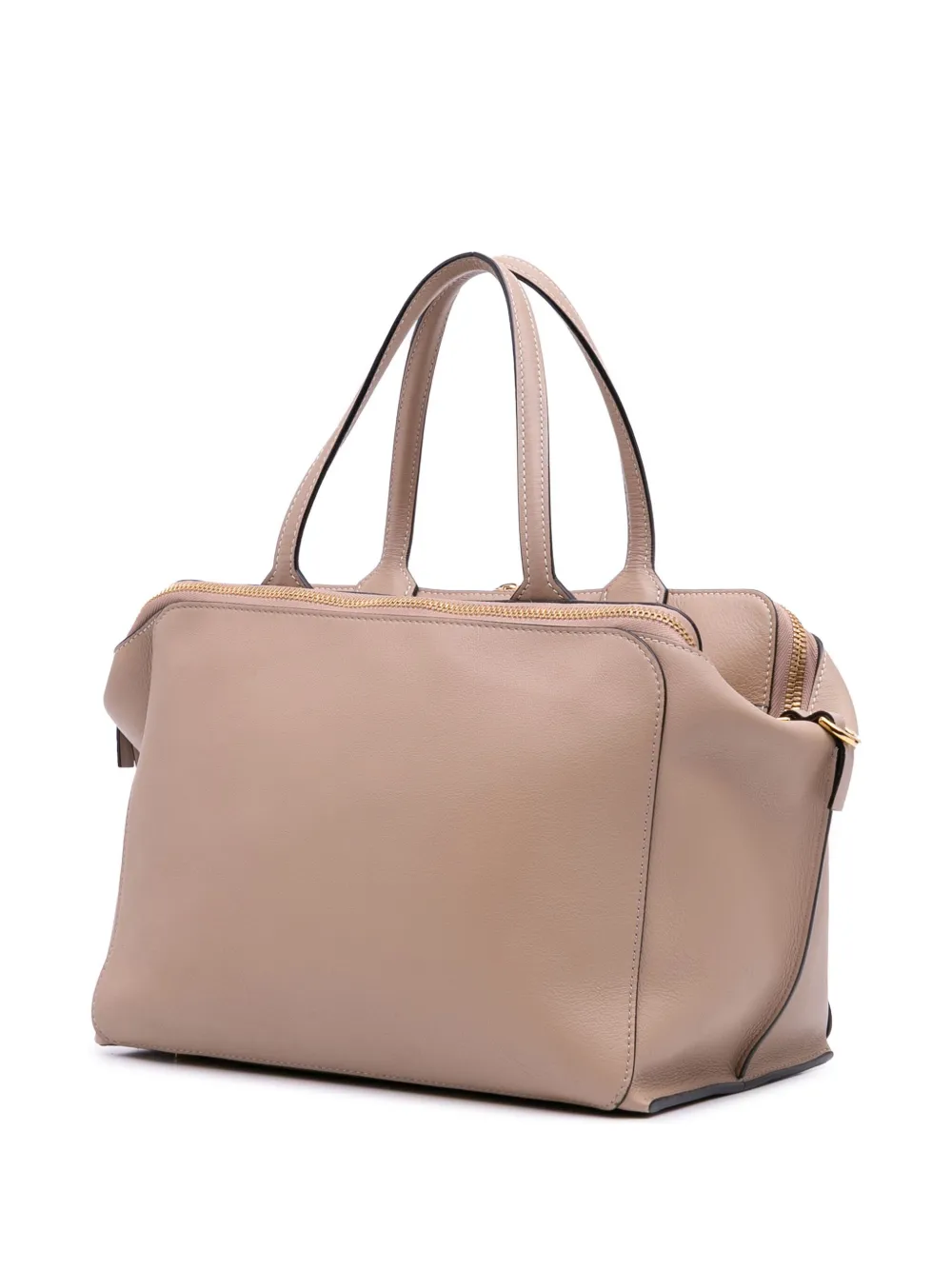 Pre-owned Loewe 2017 Anagram Leather Zipper Bag Satchel In Brown