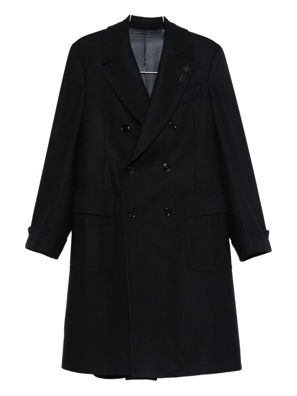 Lardini Double-breasted Wool Coat In Black