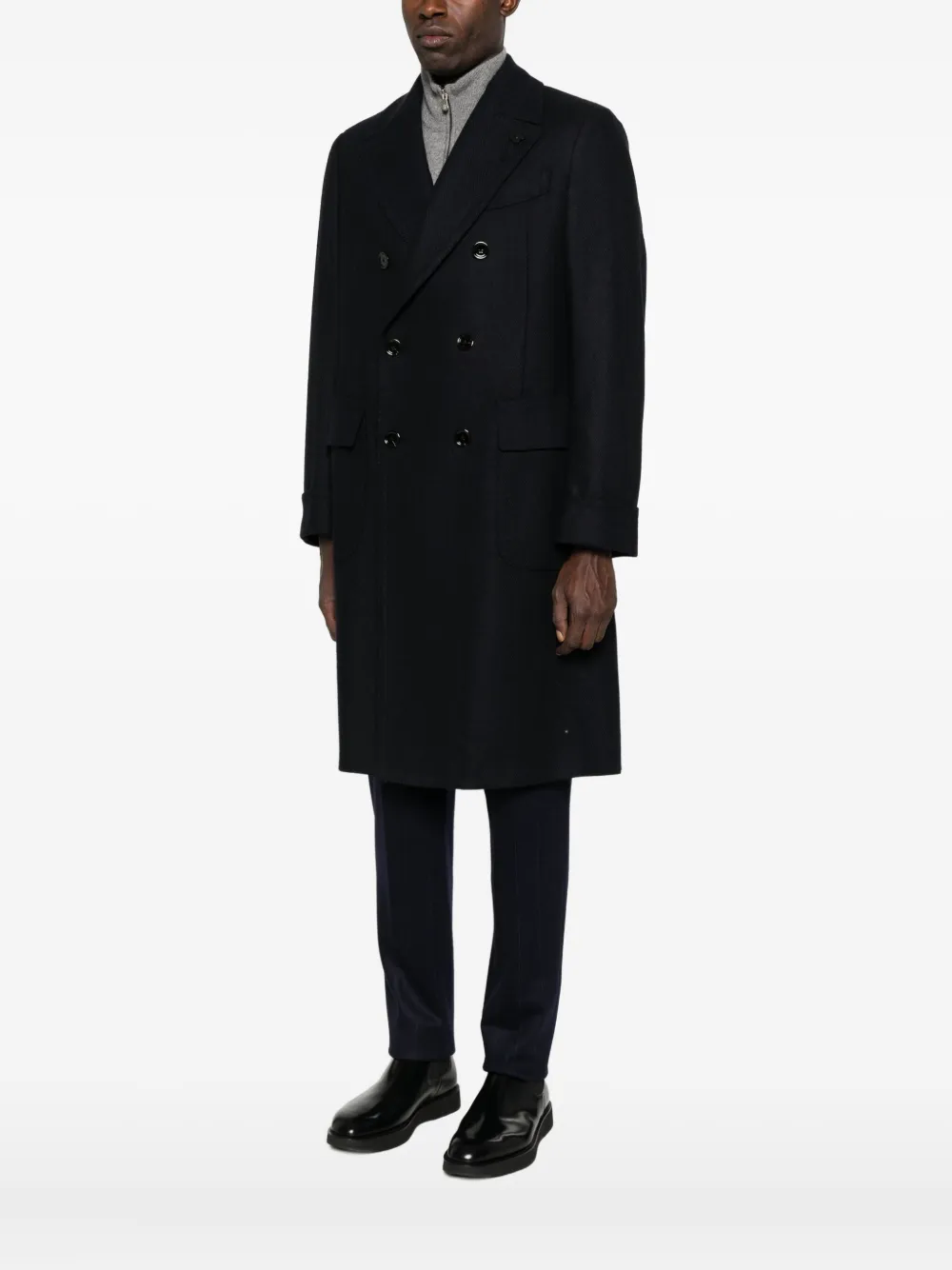 Lardini Double-breasted Wool Coat In Black