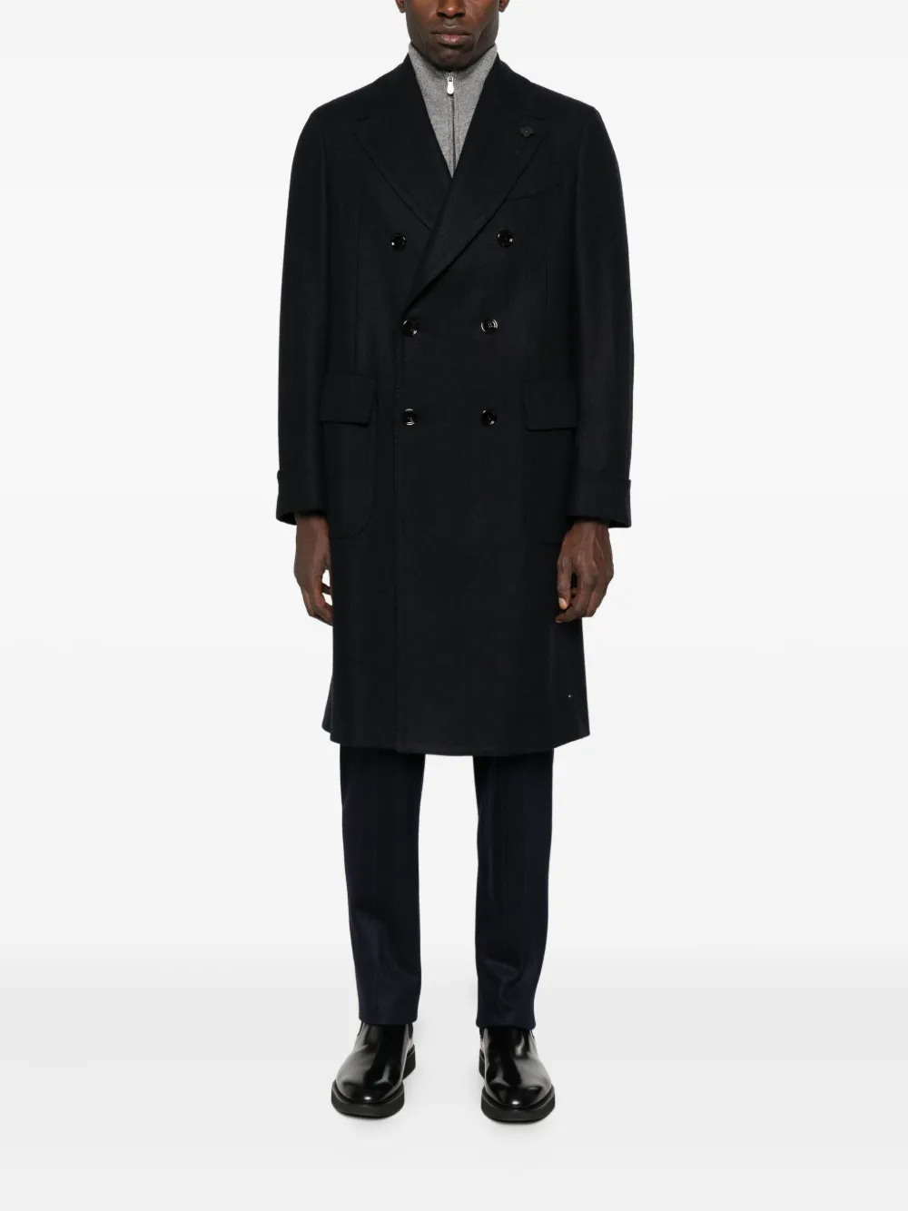 Lardini Double-breasted Wool Coat In Black
