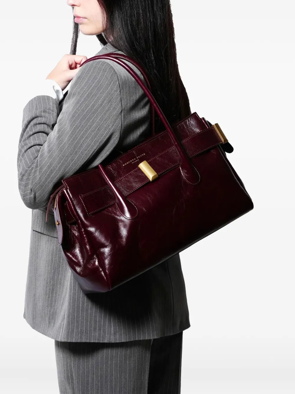 Roberto Festa large Emeralda leather belt-buckle shoulder bag - Rood