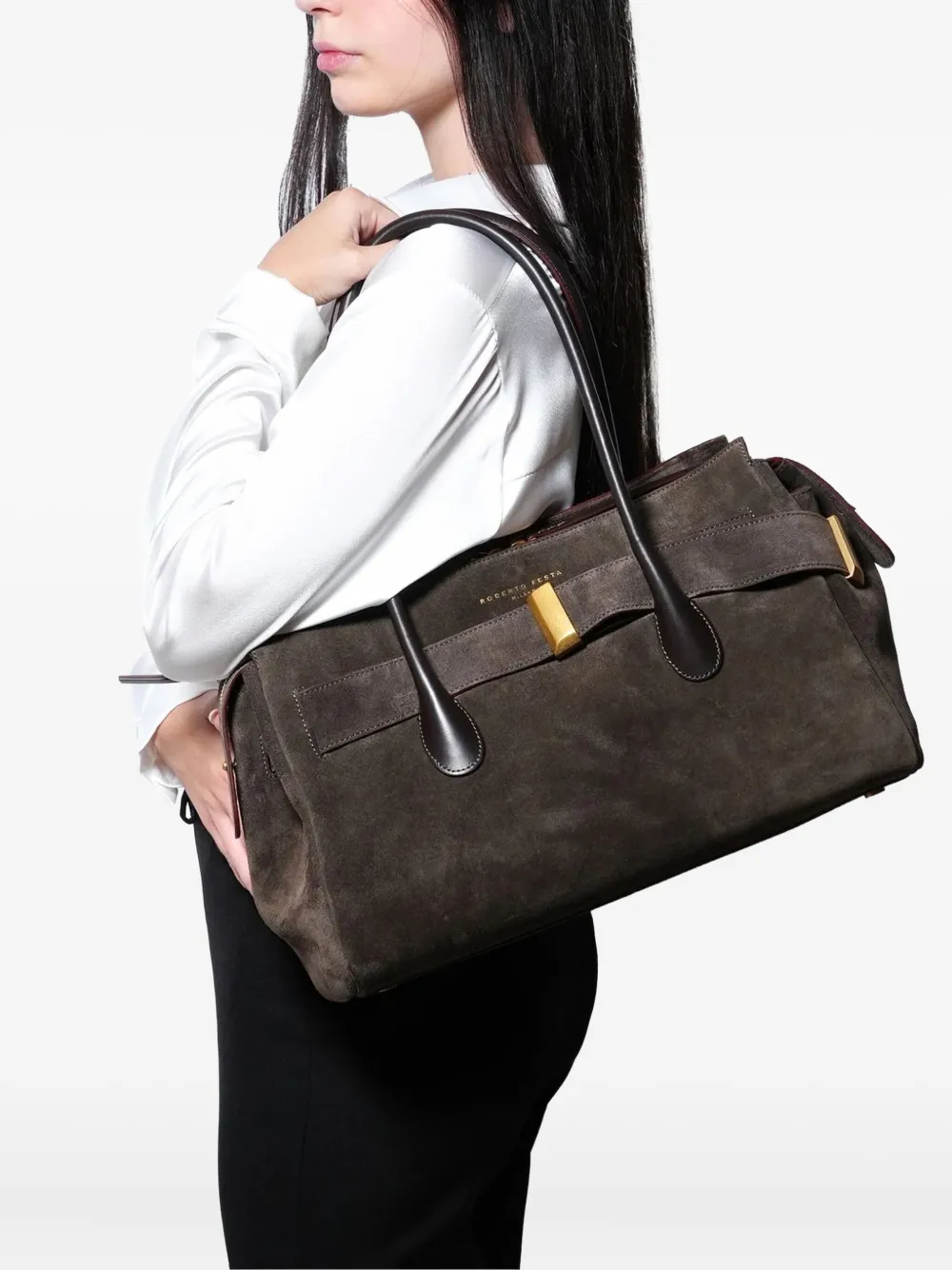 Roberto Festa suede-leather belt-detail tote bag - Bruin
