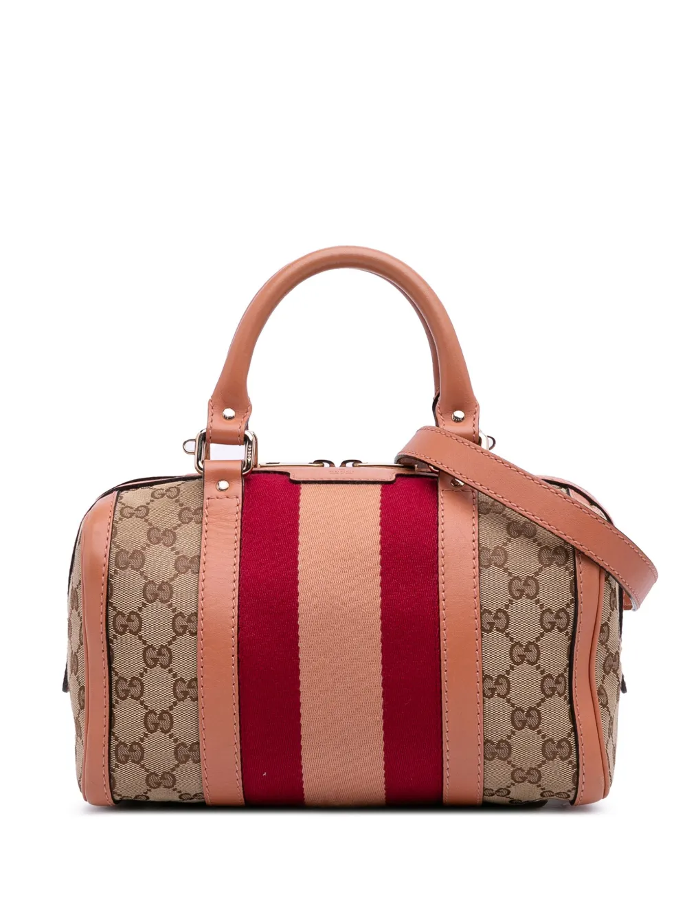 Gucci Pre-Owned 2016-2025 スモール GGキャンバス ウェブ ジョイ ボストン サッチェルバッグ - ブラウン Gucci Pre-Owned 2016-2025 スモール GGキャンバス ウェブ ジョイ ボストン サッチェルバッグ - ブラウン