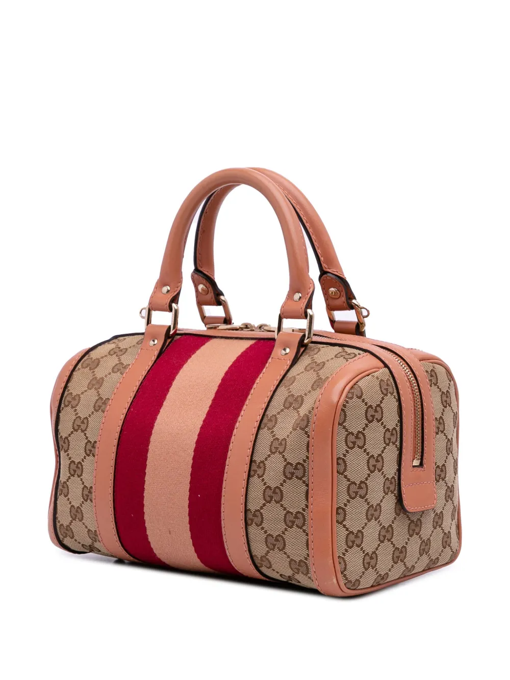 Pre-owned Gucci 2016-2025 Small Gg Canvas Web Joy Boston Bag Satchel In Brown