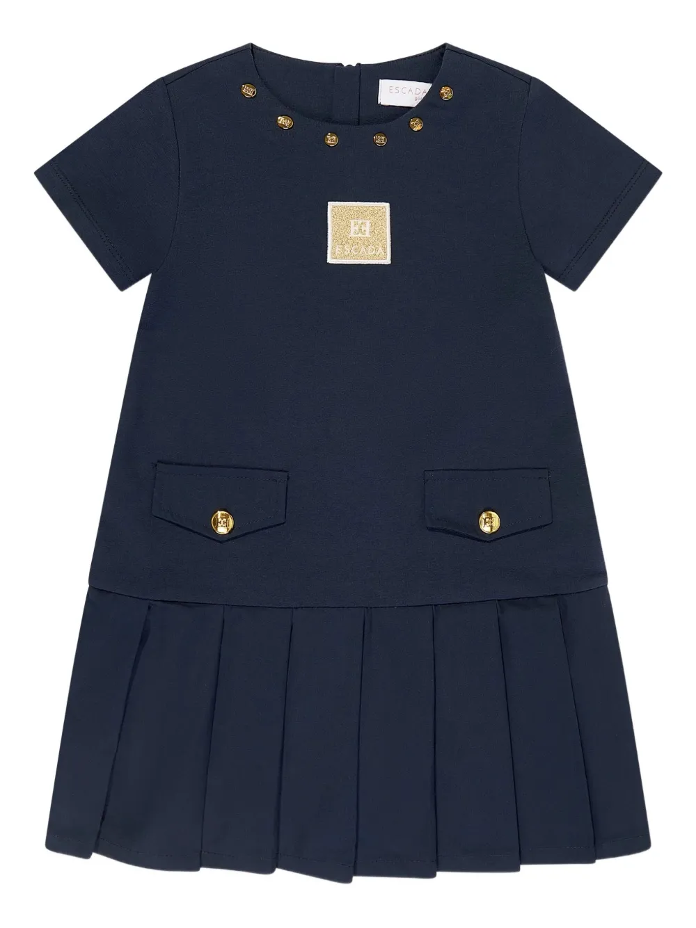 Escada Pleated Button Dress In Blue