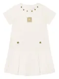 Escada Kids logo-patch pleated dress - White