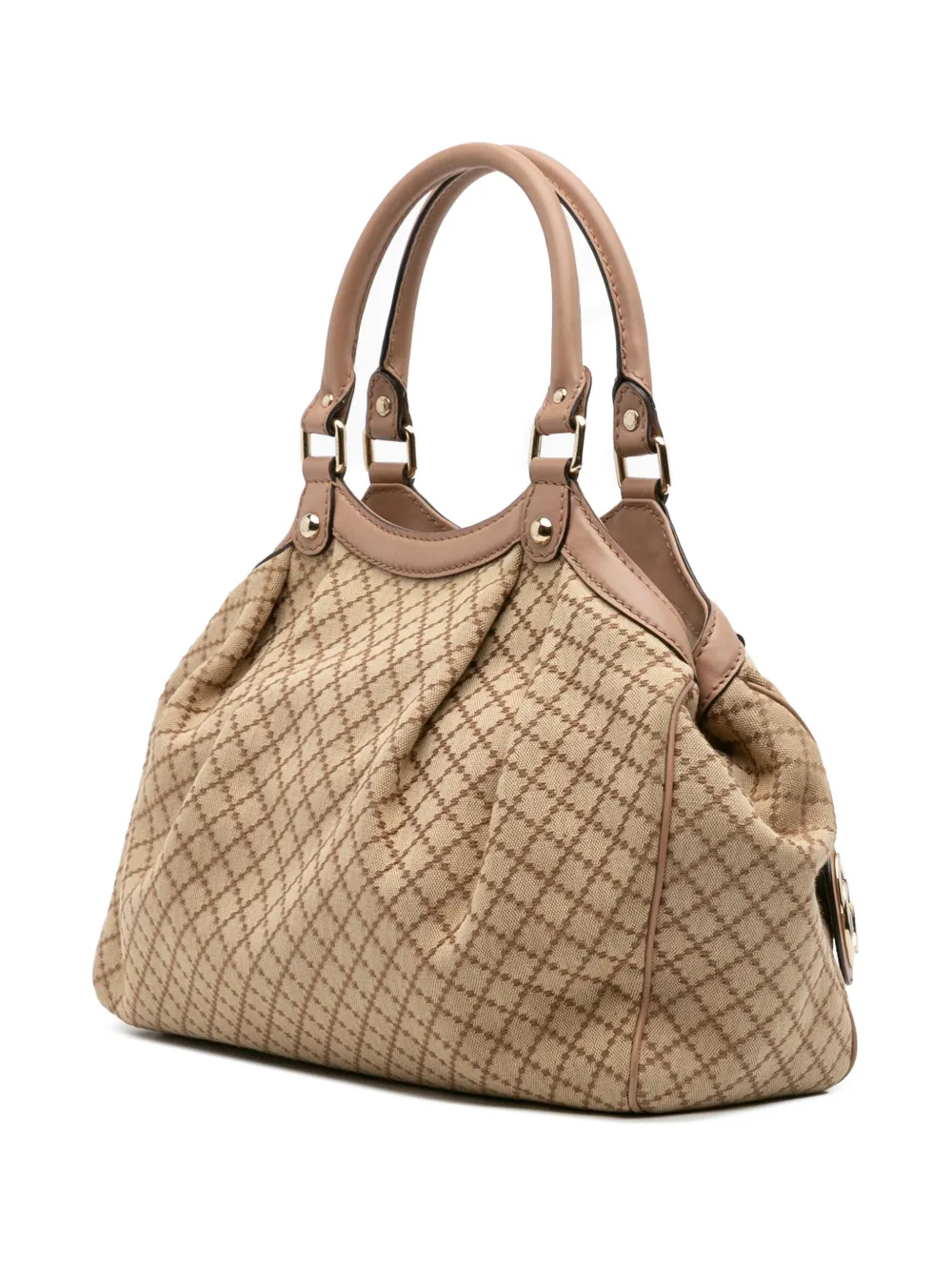 Pre-owned Gucci 2016-2025 Medium Diamante Canvas Sukey Tote Bag In Brown