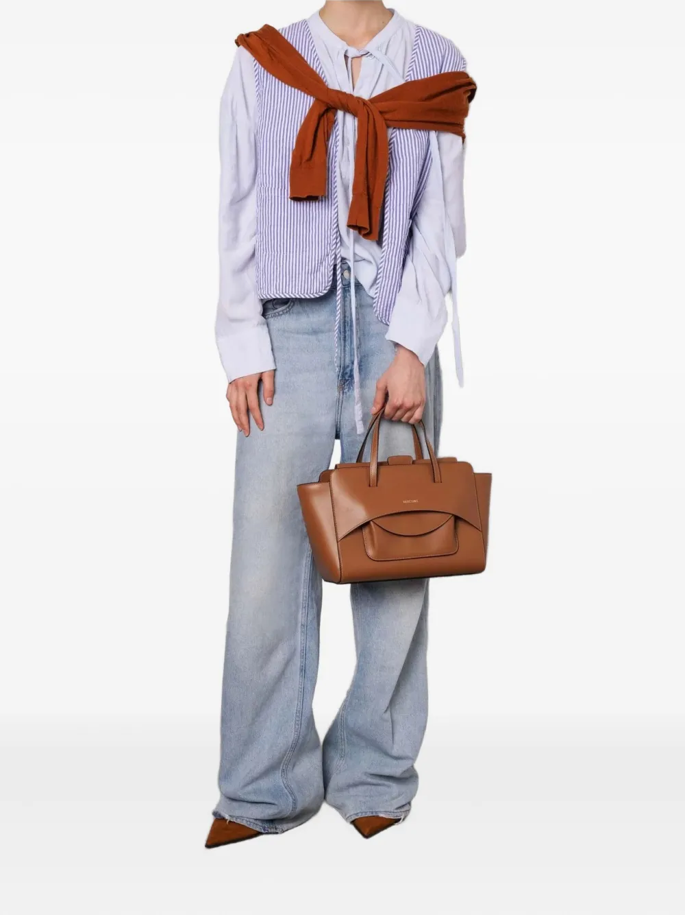 Hidesins Medium Leather Tote Adjustable Strap In Brown