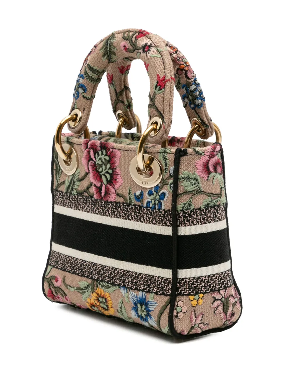 Pre-owned Dior 2023 Mini Embroidered Canvas Mille Fleurs Lady D Lite Satchel In Brown