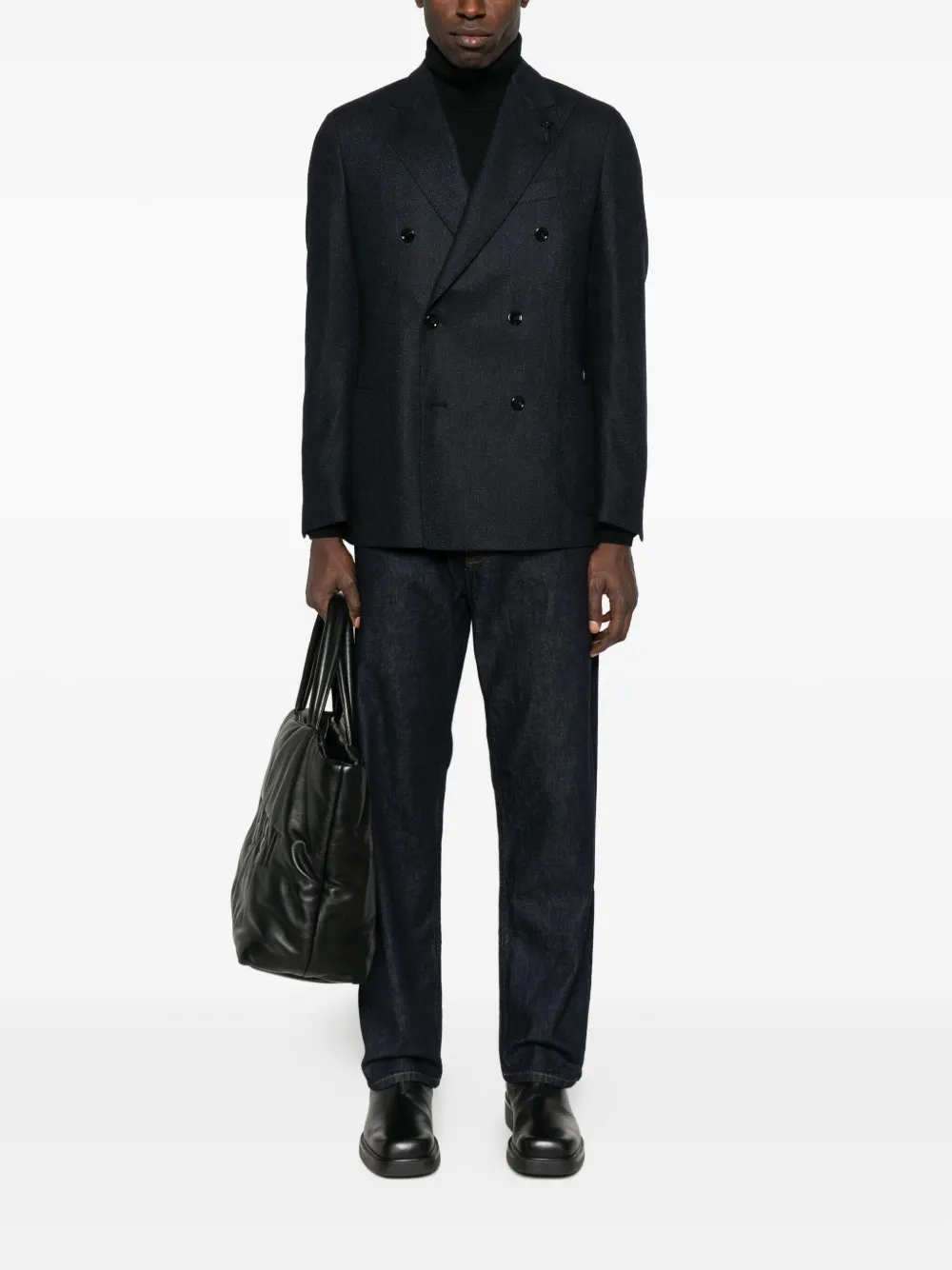 Lardini Double-breasted Blazer In Black