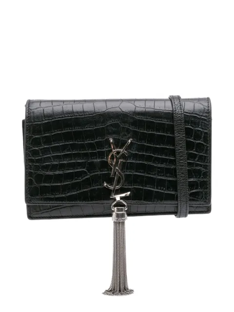 Saint Laurent Pre-Owned 2017 Croc Embossed Leather Monogram Kate Tassel Wallet on Chain crossbody bag