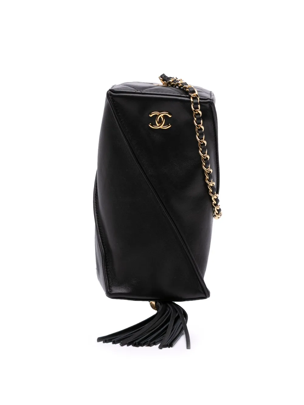 CHANEL Pre-Owned 2021-2025 ココマーク ラムスキン タッセルウィズチェーン クラッチバッグ - ブラック CHANEL Pre-Owned 2021-2025 ココマーク ラムスキン タッセルウィズチェーン クラッチバッグ - ブラック