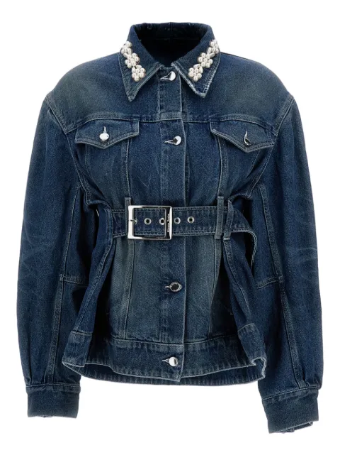 Simone Rocha pearl-embellished belted denim jacket